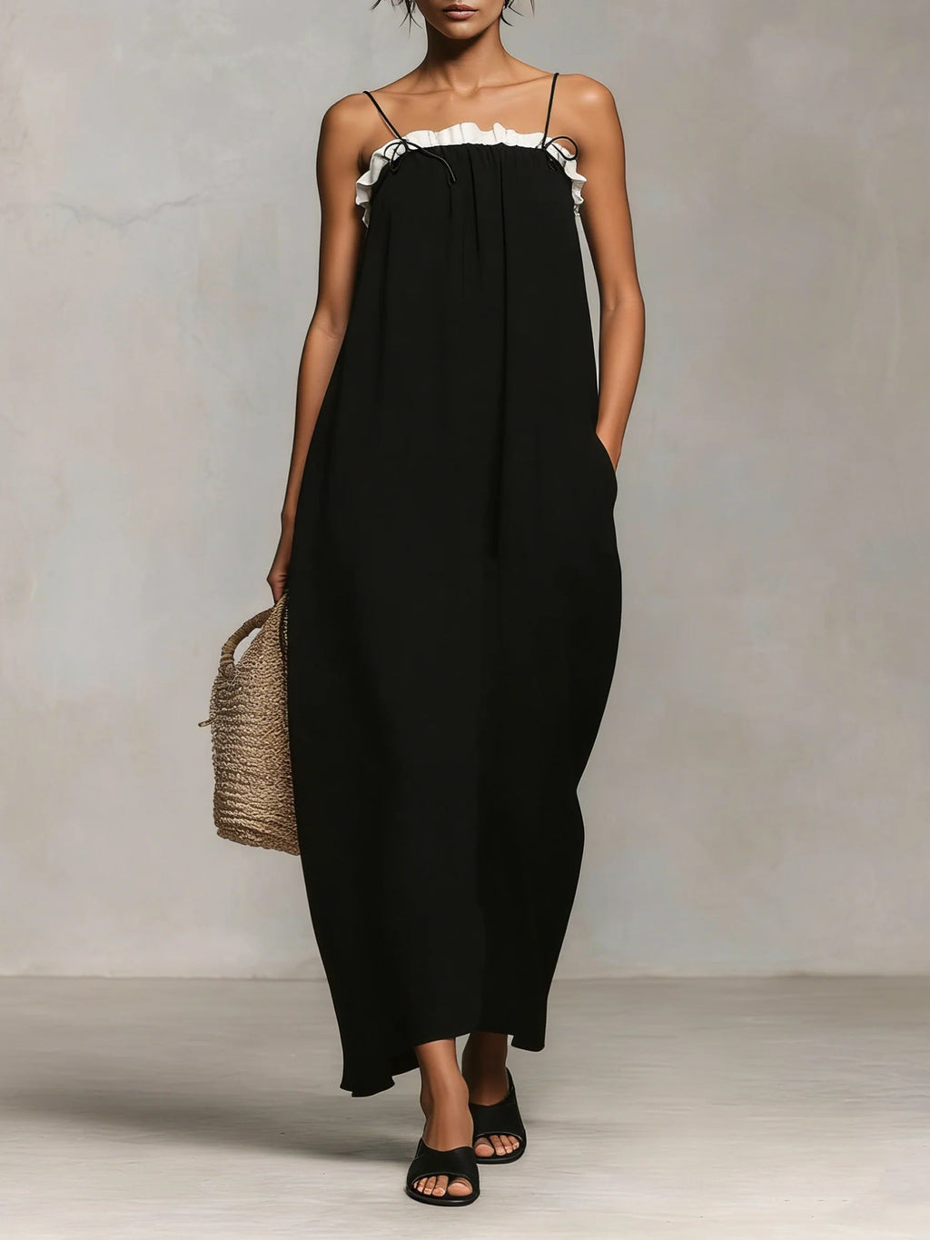 Mirelle™ | Maxi-jurk met spaghettibandjes en kleurblokken