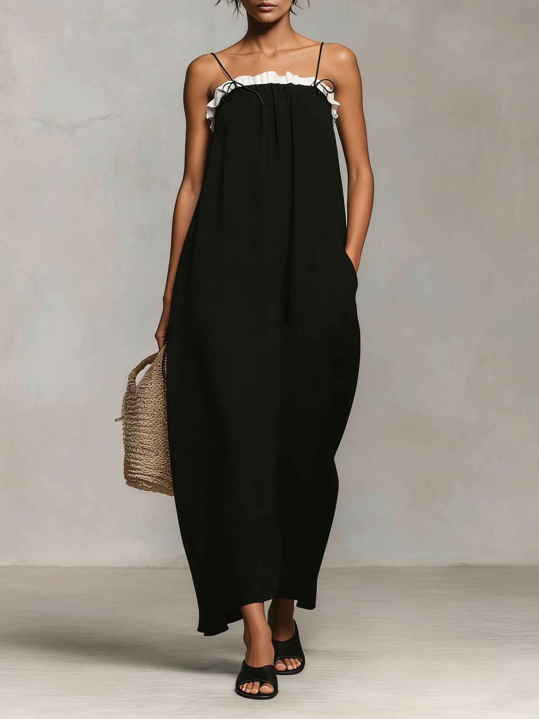Mirelle™ | Maxi-jurk met spaghettibandjes en kleurblokken