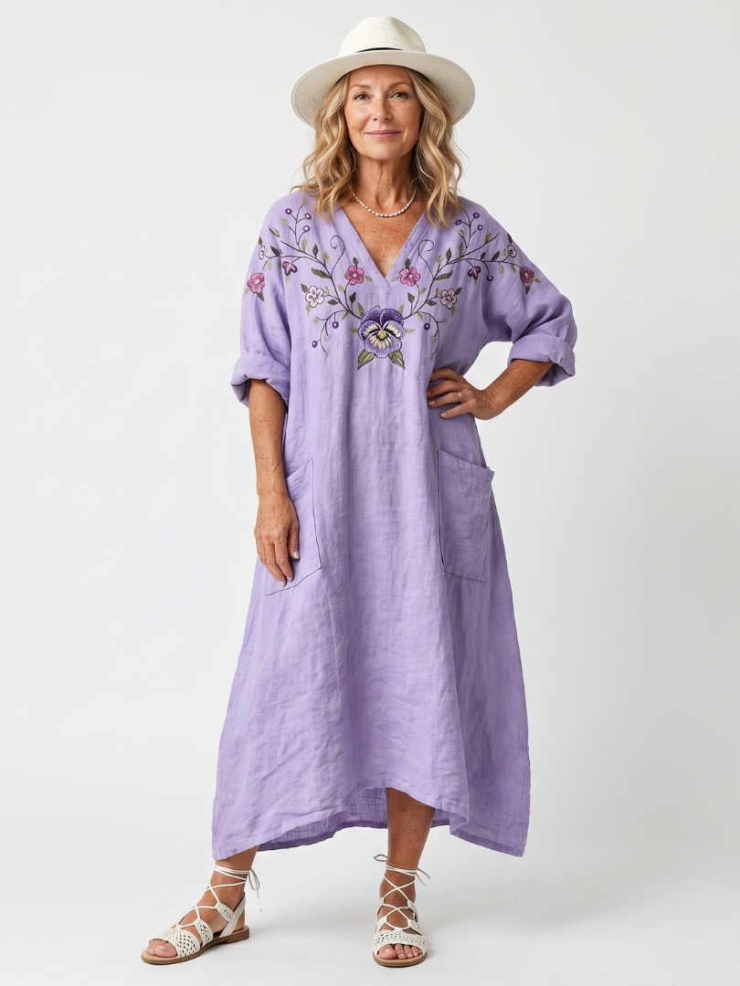 Sandrine Midi-Kleid mit bestickten Taschen