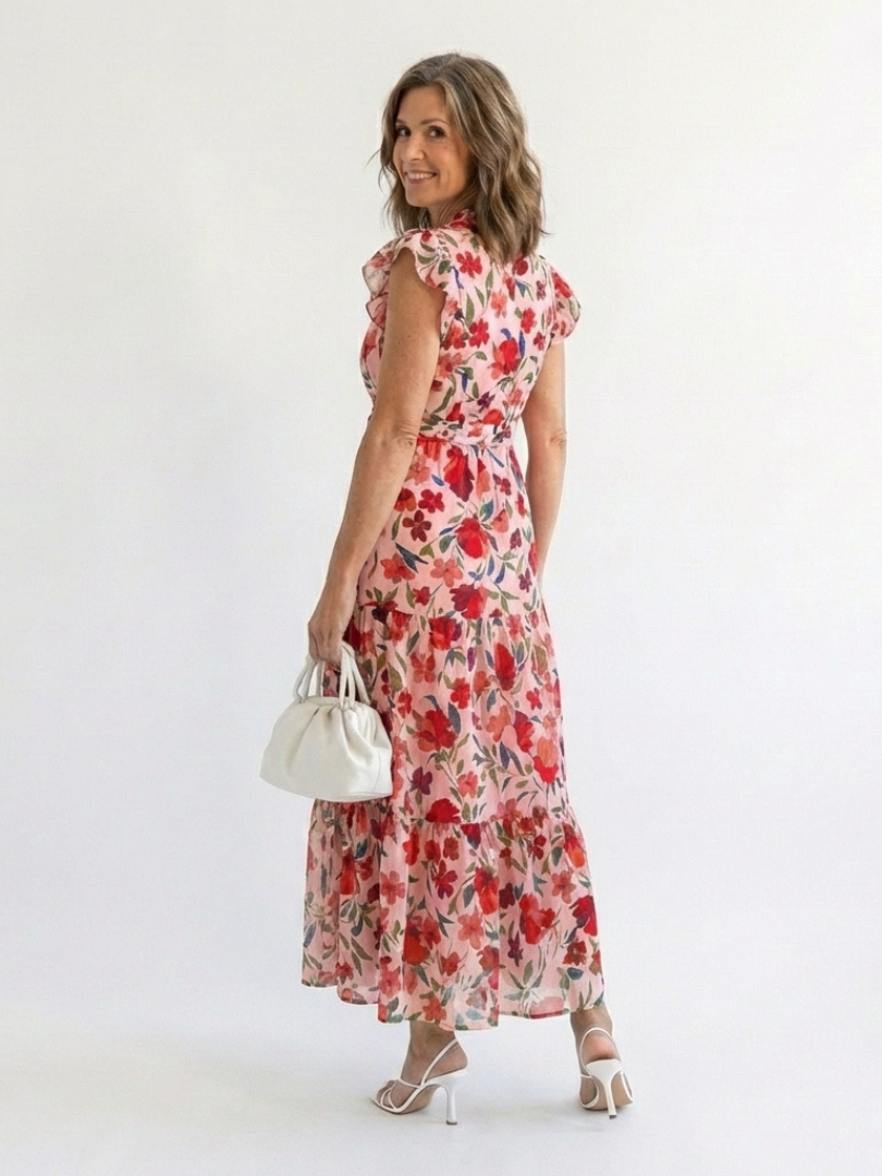 Lila | Robe midi à volants avec motif floral