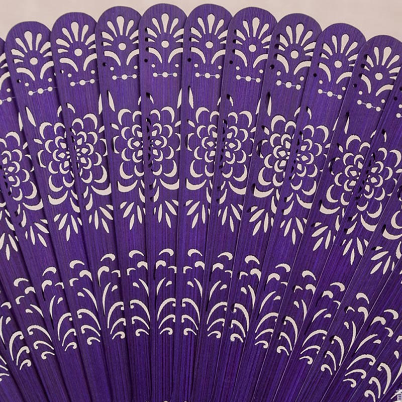 18 cm Handgehaltener Bambus Faltfächer mit Gravur von Buddha-Steinen und Blumen
