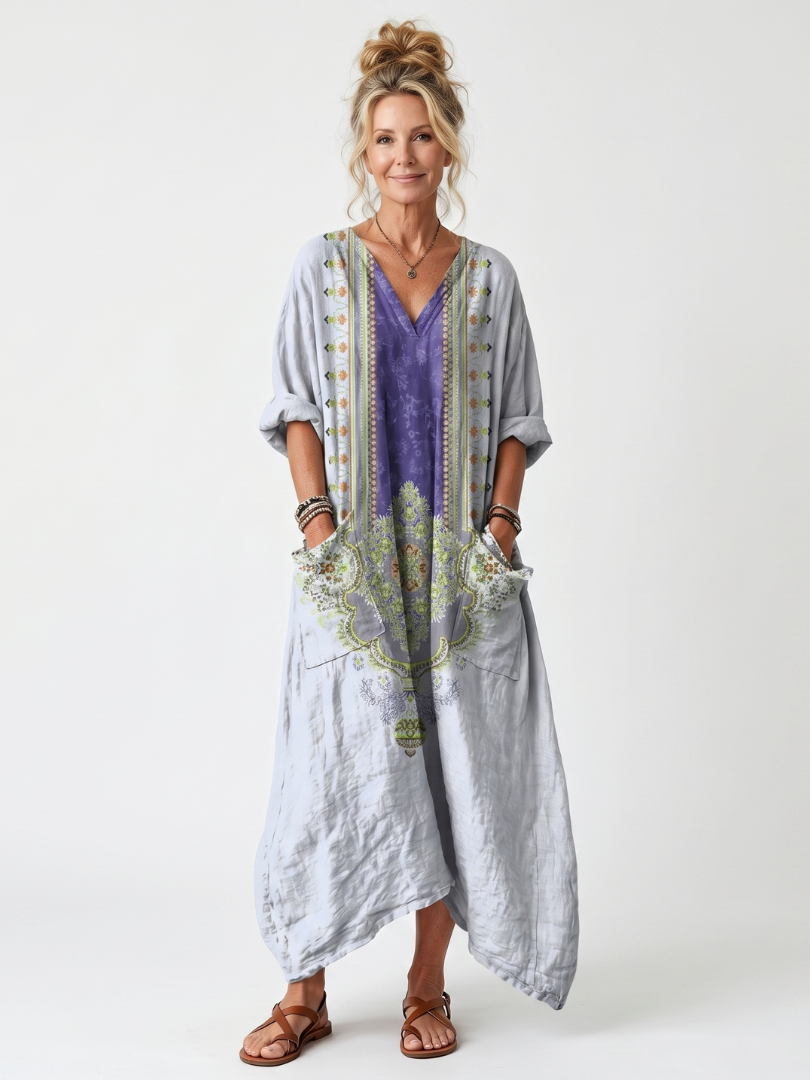Midi Kleid Bestickt Kontrast Véronique