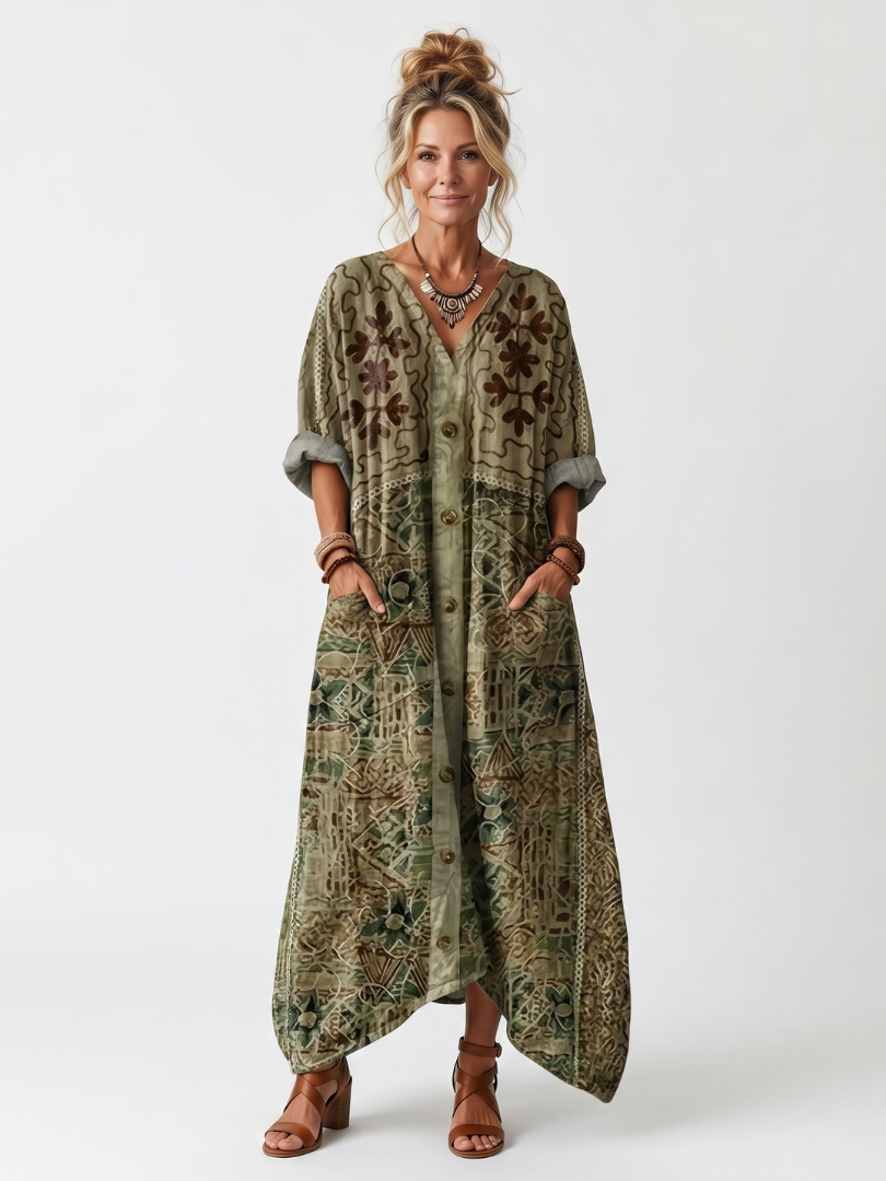 Aleta | Midi-Kleid mit Knopfdetails und praktischen Taschen