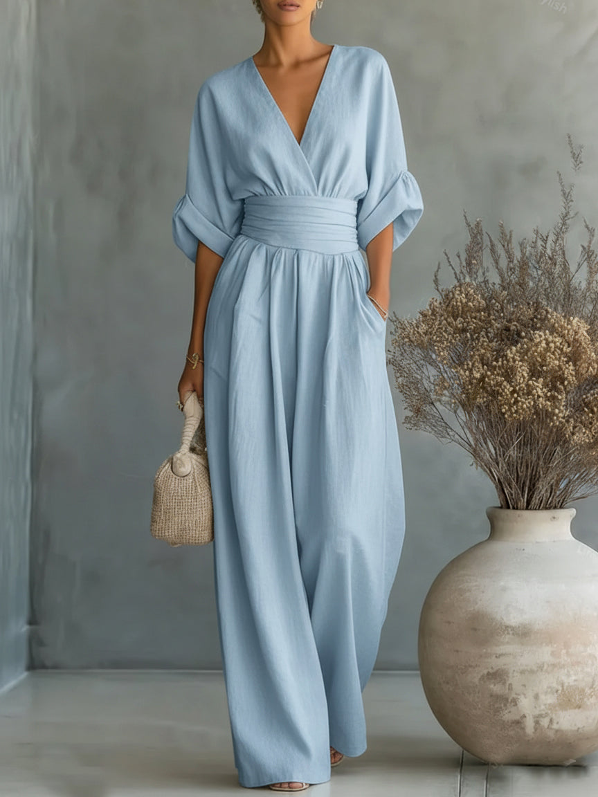 Eleganter V-Ausschnitt Hochtaillierter Overall