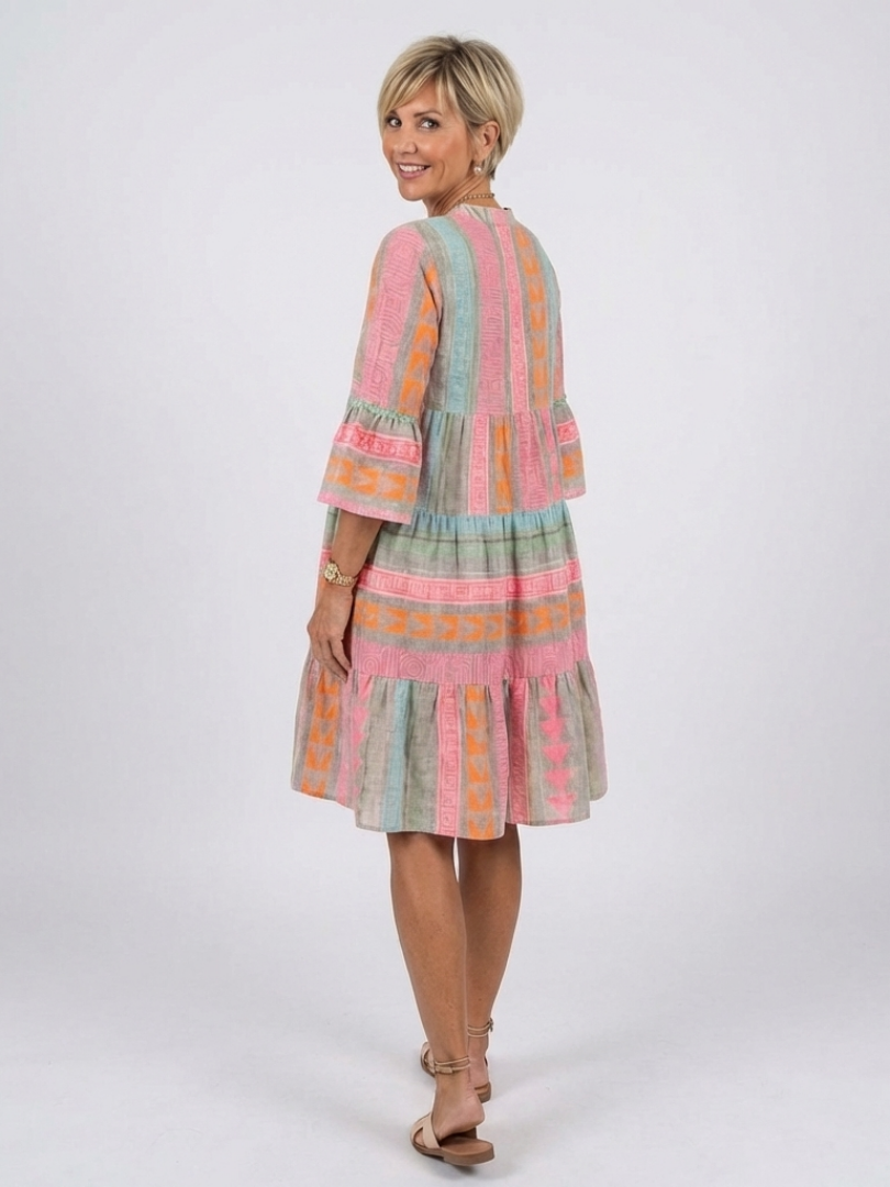 Maelle | Robe Géométrique à Col en V, Longueur Genou