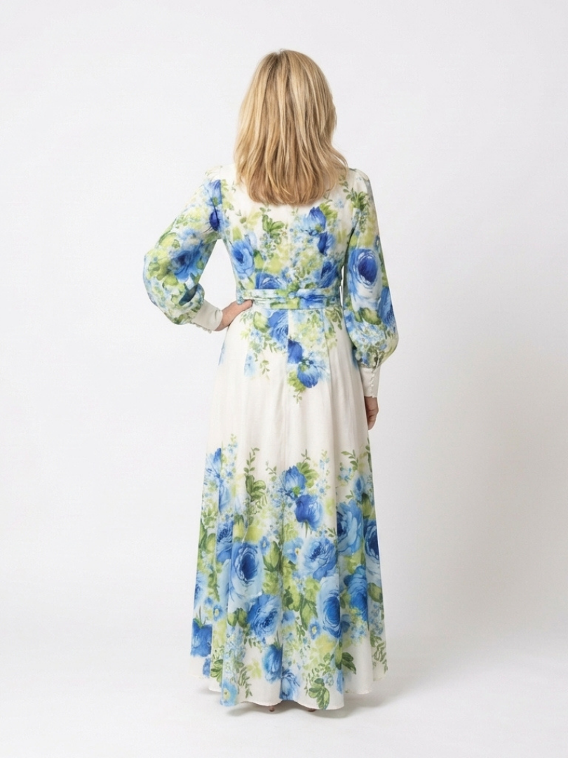 Robe Maxi à Fleurs Harper avec Manches Longues et Boutonnage