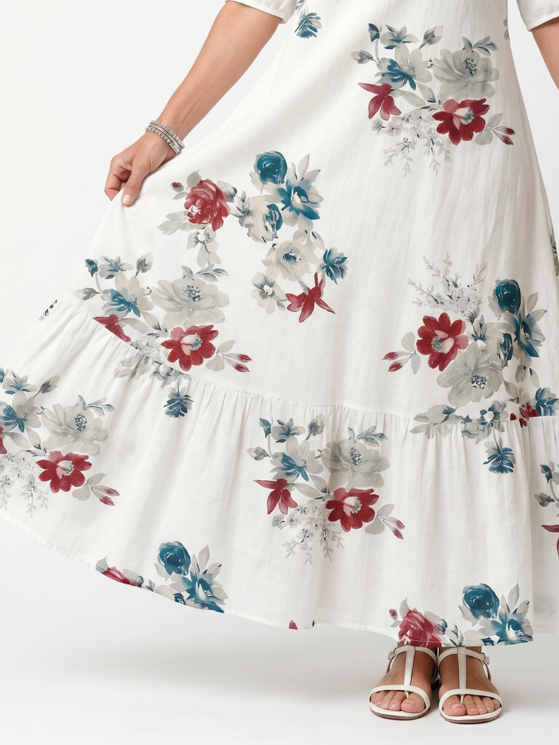 Midi-Blumenkleid mit Pompons Élina