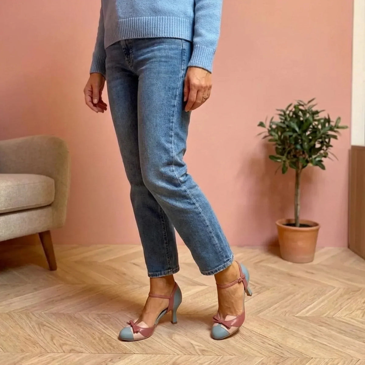 Avelina™ - Vintage Bicolore Stiefeletten mit Schleife