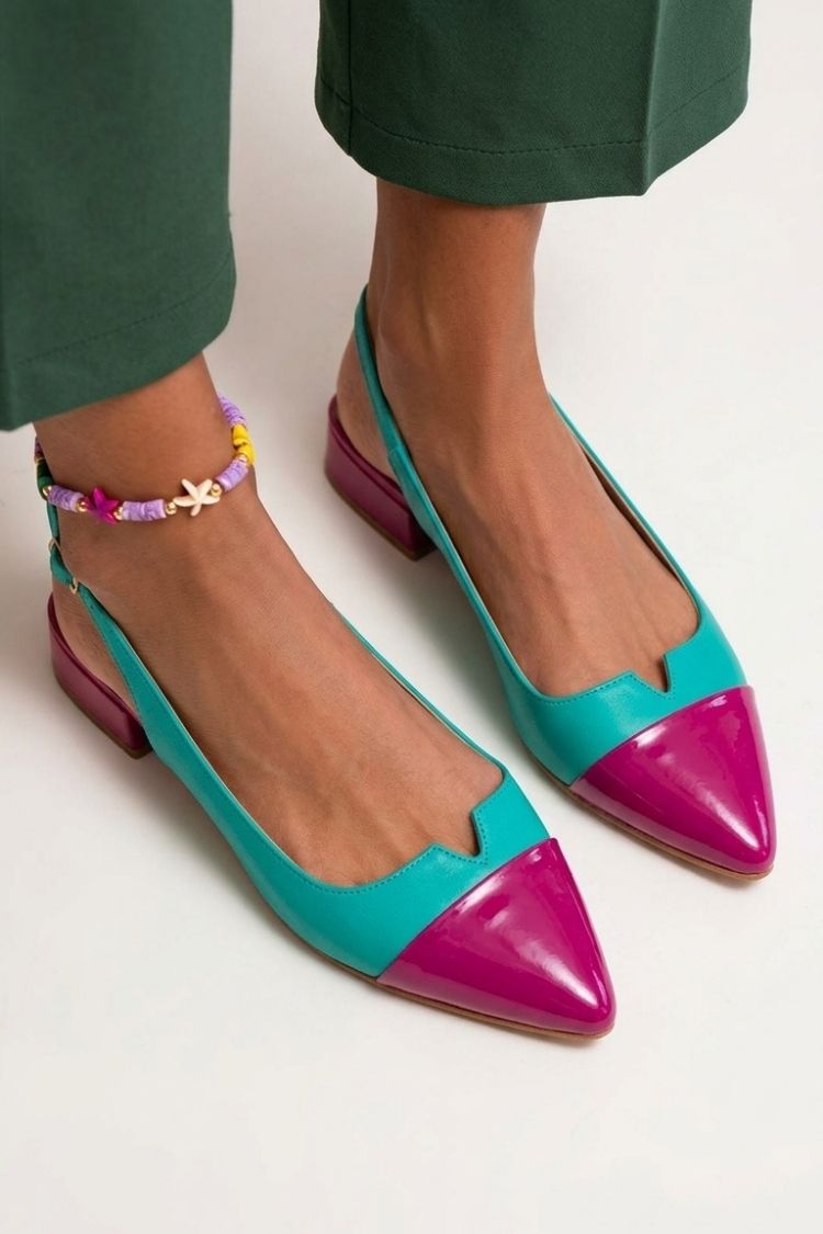 Ballerinas Slingback mit Cut-Out, Farbblockdesign, spitzer Kappe und Schnalle