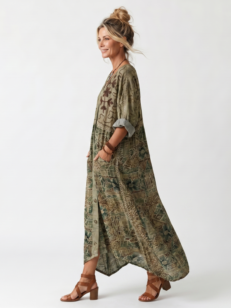 Aleta | Midi-Kleid mit Knopfdetails und praktischen Taschen