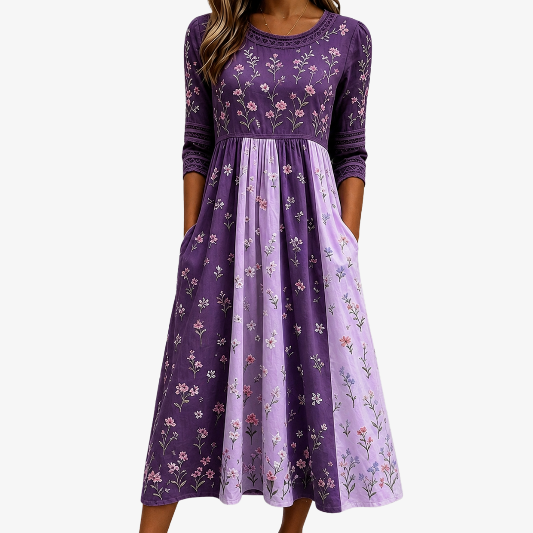 Lavendel Midi Kleid mit Blumenmuster
