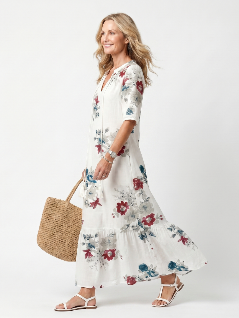Midi-Blumenkleid mit Pompons Élina