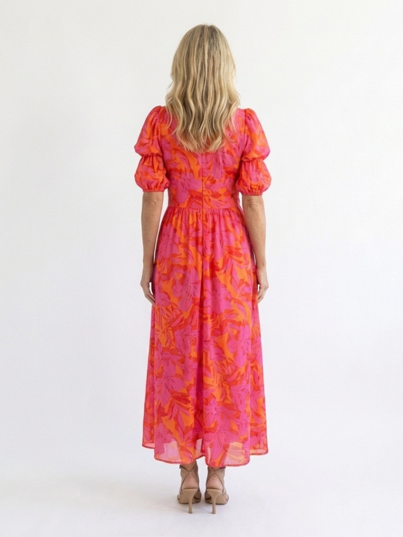 Willow | Robe Midi à Manches Bouffantes et Col en V à Motif Floral