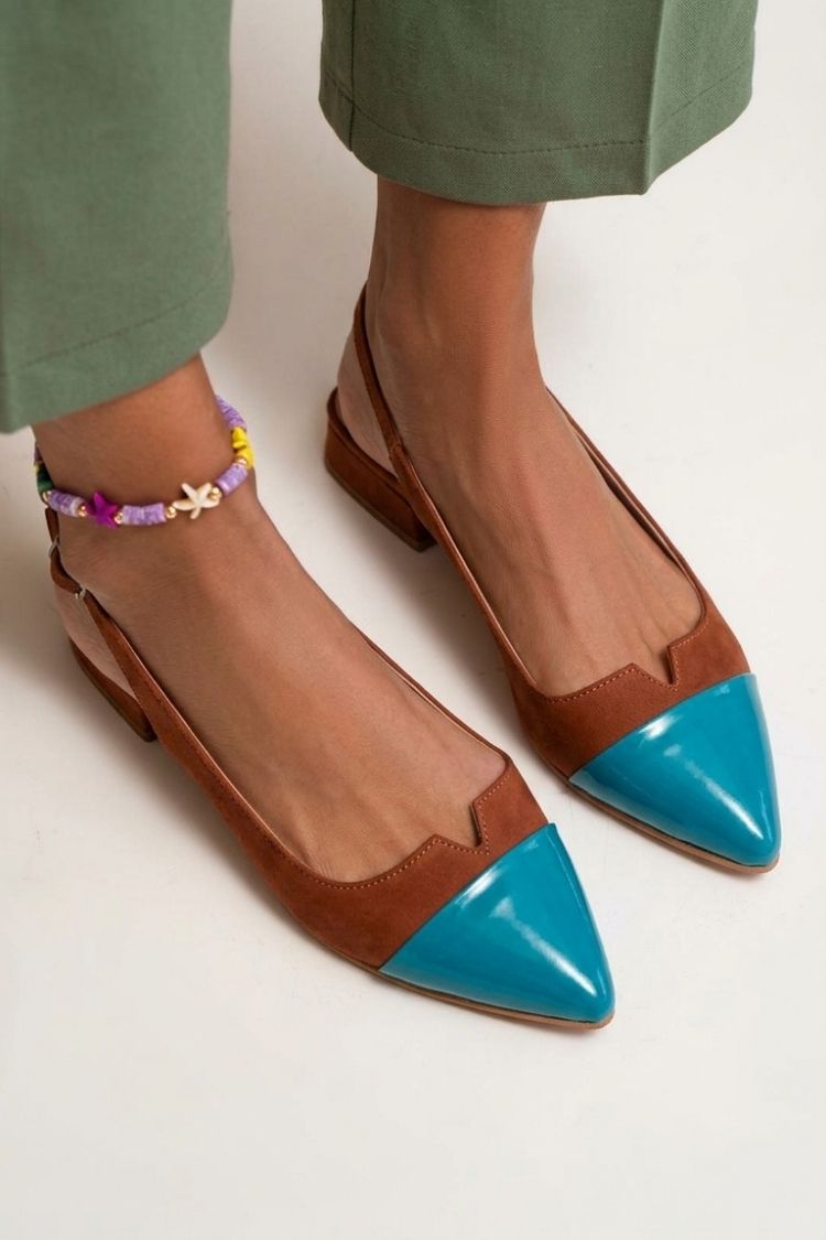 Ballerinas Slingback mit Cut-Out, Farbblockdesign, spitzer Kappe und Schnalle