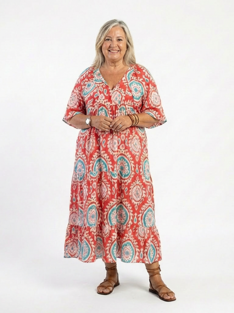 ZARIA | Robe Midi à Manches Courtes avec Imprimé Paisley en V
