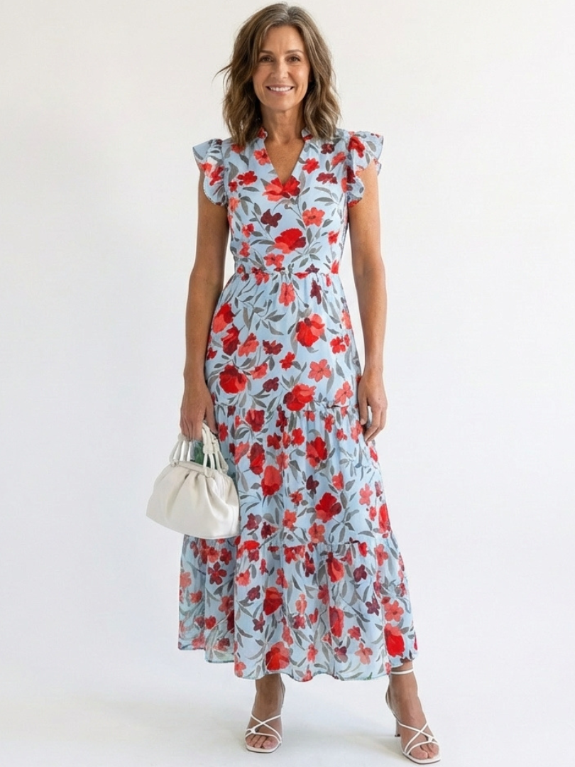 Lila | Robe midi à volants avec motif floral