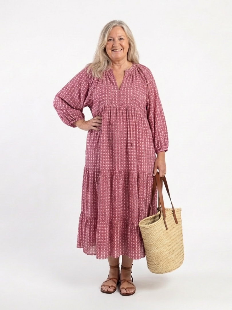 Geometric Midi Dress with Tie Belt - Isabelle