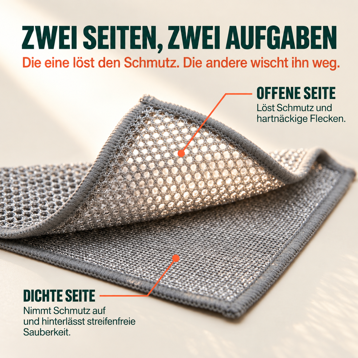 Glanzora™ Krafttuch – Stark gegen Eingebranntes, sanft zu Oberflächen
