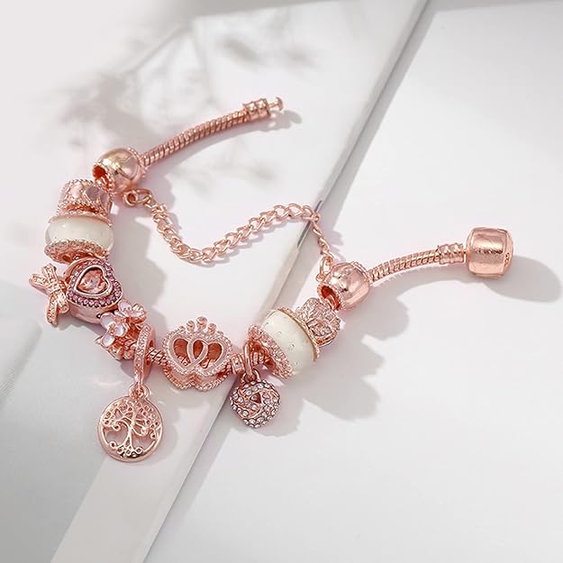 Rosé Traumfänger Armband mit silbernen Anhängern