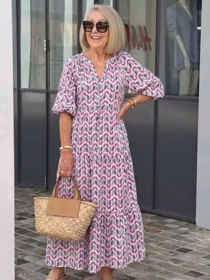 Léa Midi Kleid mit geometrischem Volant