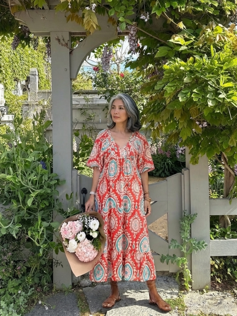 ZARIA | Robe Midi à Manches Courtes avec Imprimé Paisley en V