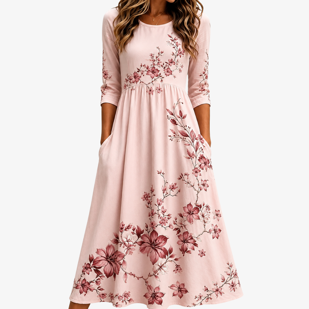 Elegantes Midi-Kleid mit Taschen - Blütenzauber