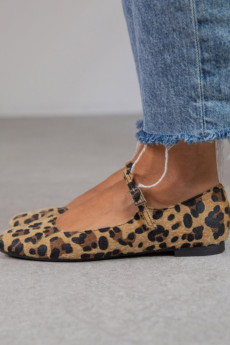 Leopardenmuster Ballerinas mit anpassbarem Riemen