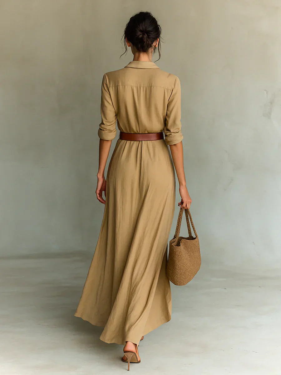 Camille™ | Maxi-jurk met revers en riem