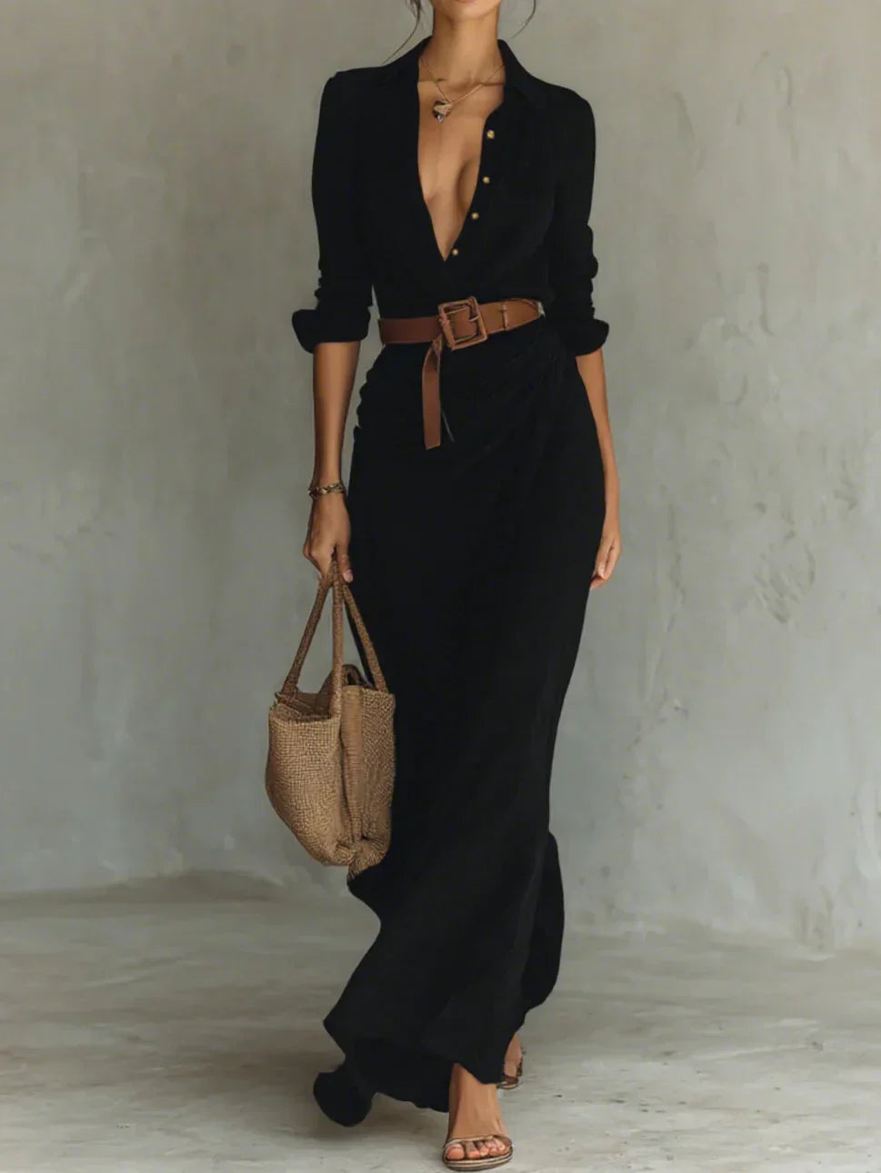 Camille™ | Maxi-jurk met revers en riem