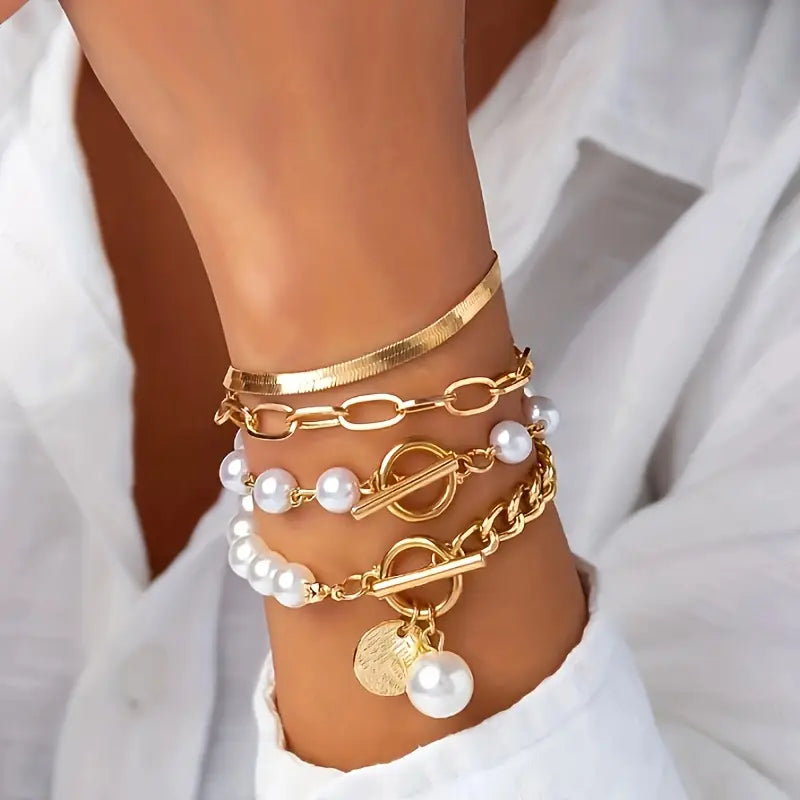Luxuriöses geschichtetes Perlen-Armband-Set