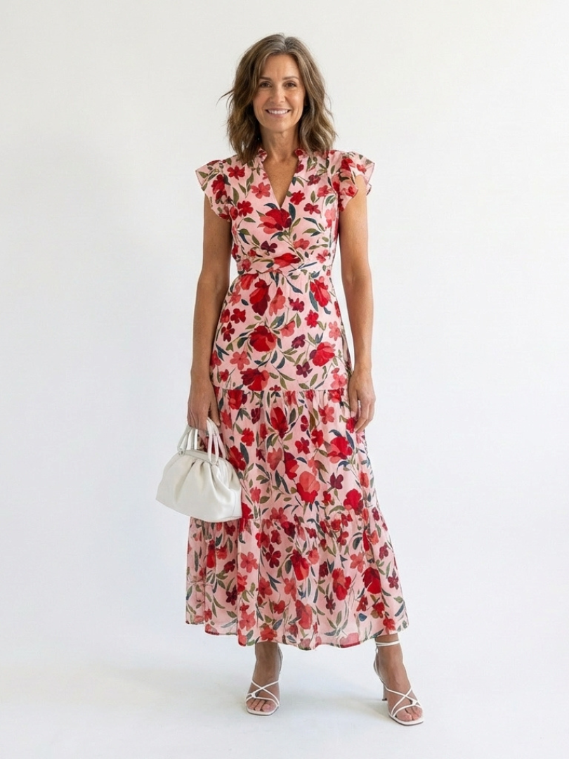 Lila | Robe midi à volants avec motif floral
