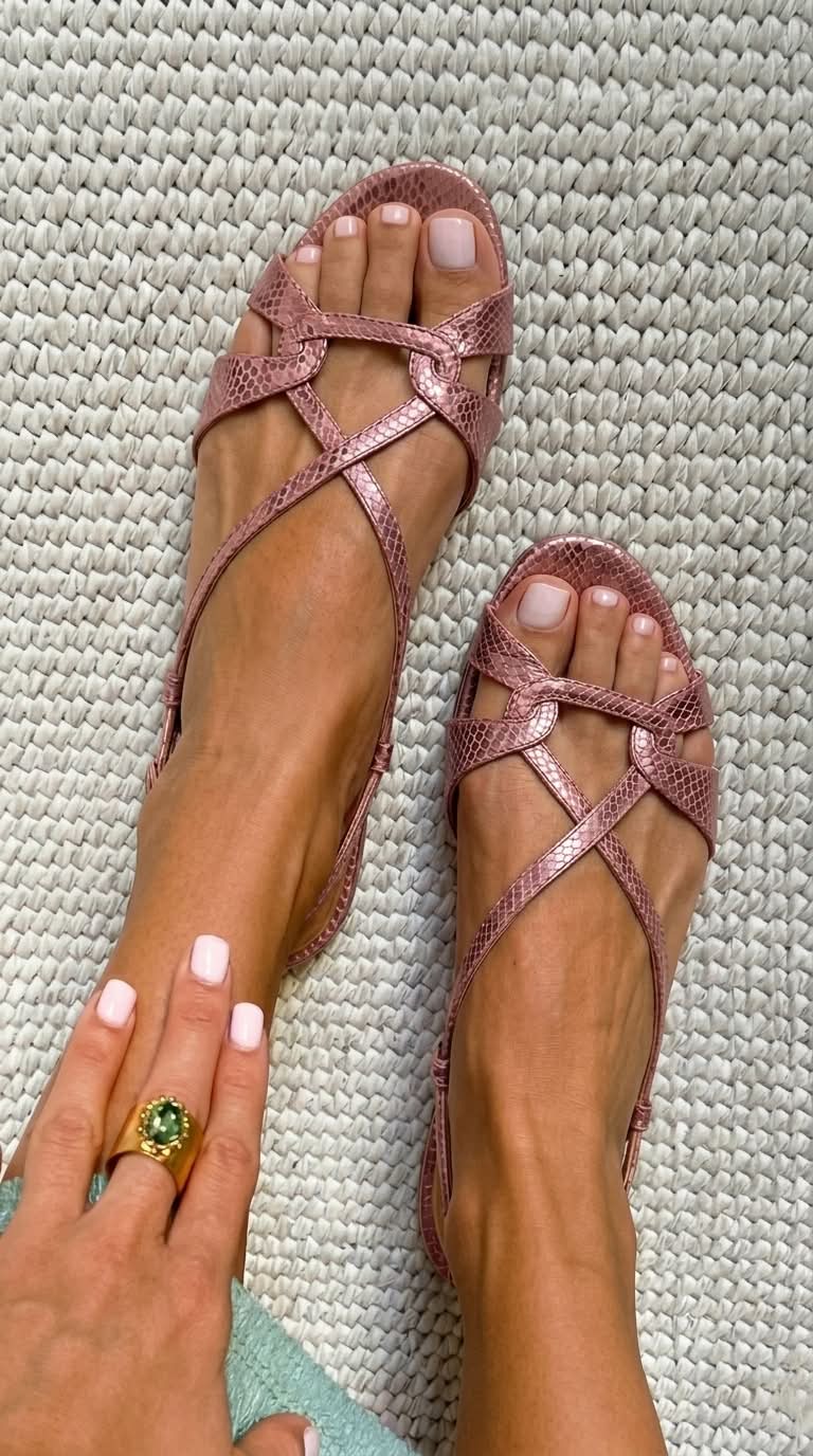 Bronzefarbene Slingback-Sandalen mit Schlangenleder-Optik und offenem Zehenbereich