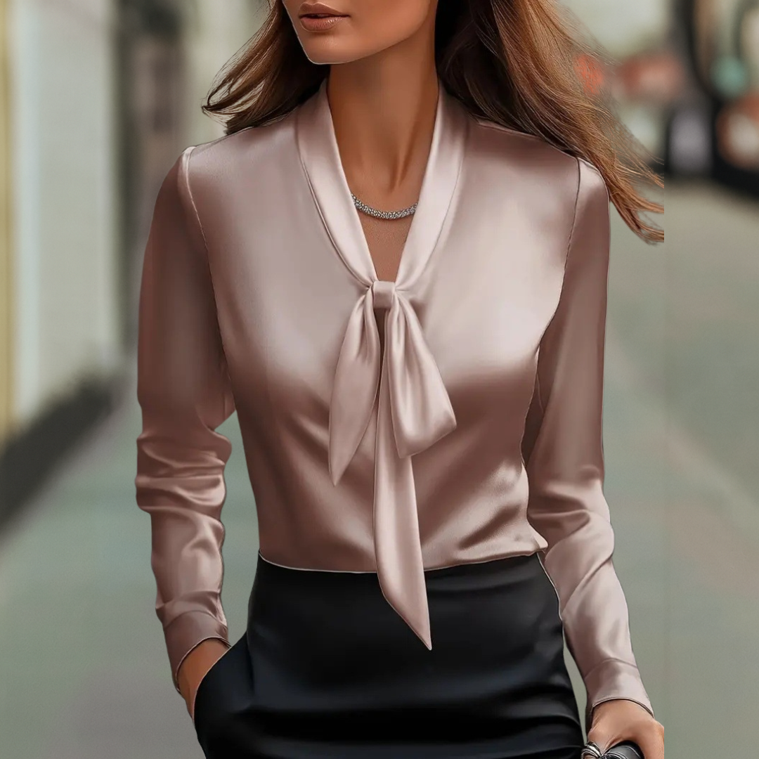 Alicia Luxe zijden damesblouse met satijnen kraag