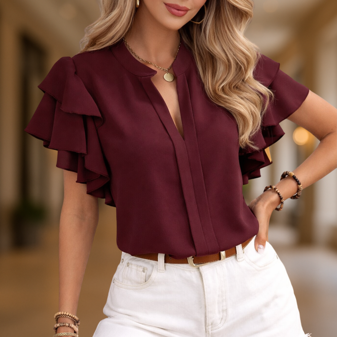 Diana elegante damesblouse met ruches en V-hals