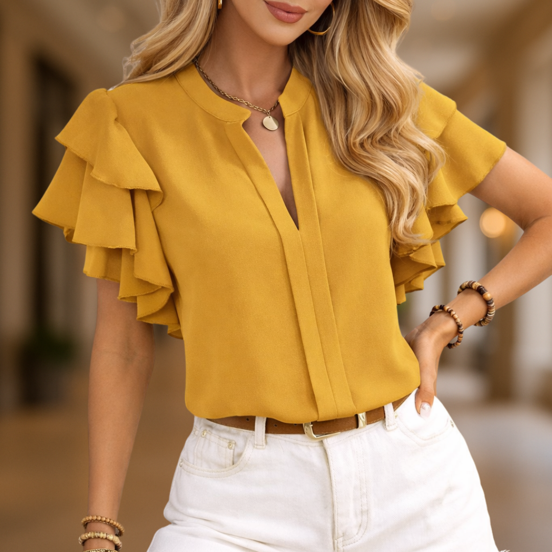 Diana elegante damesblouse met ruches en V-hals