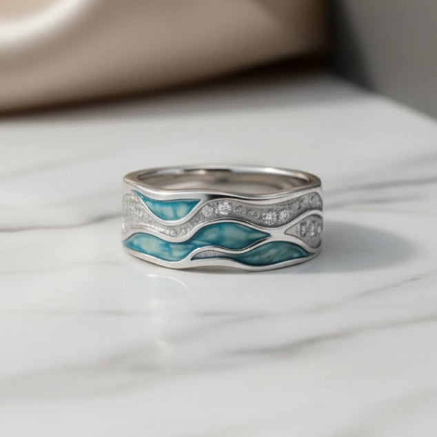 Silberner Ring mit Türkisfarbenen Wellen