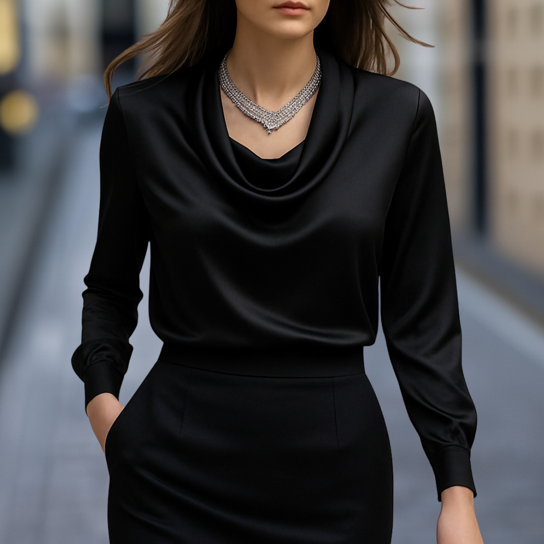 Athena Elegante satijnen blouse voor dames met gedrapeerde halslijn
