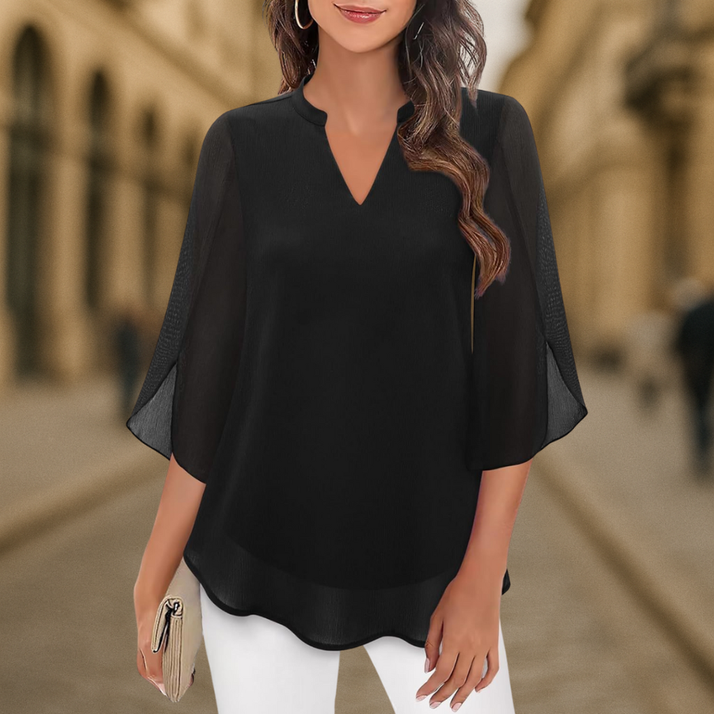 Camila Elegante damesblouse van soepel vallend chiffon met V-hals