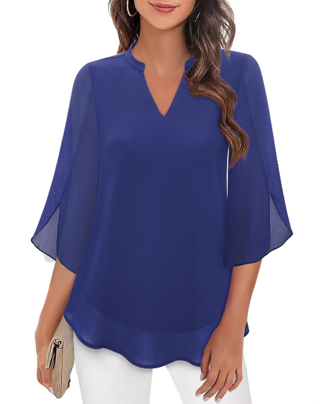 Camila Elegante damesblouse van soepel vallend chiffon met V-hals