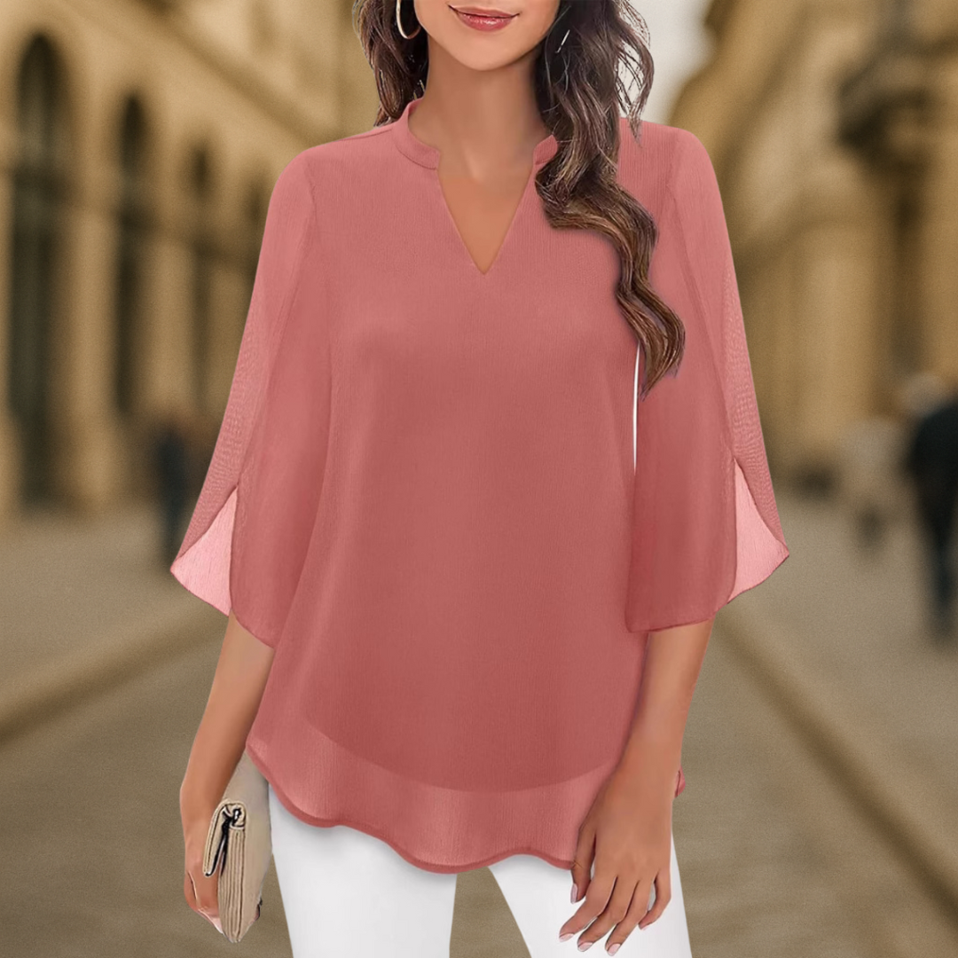 Camila Elegante damesblouse van soepel vallend chiffon met V-hals
