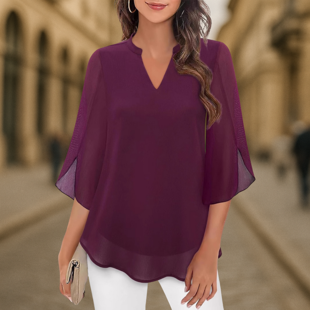 Camila Elegante damesblouse van soepel vallend chiffon met V-hals