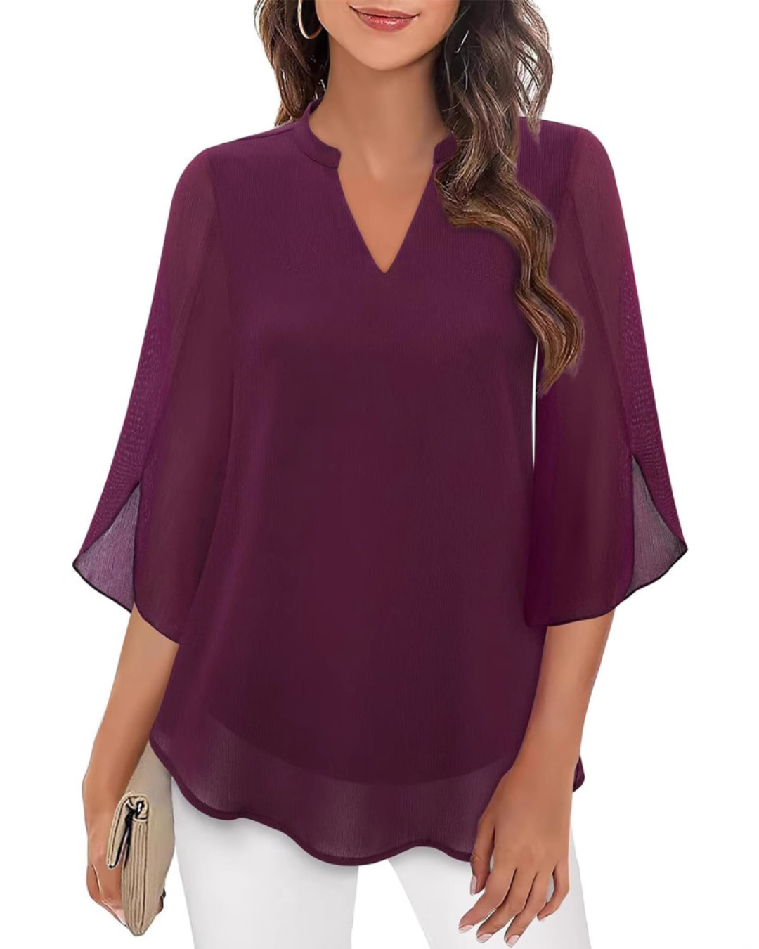 Camila Elegante damesblouse van soepel vallend chiffon met V-hals