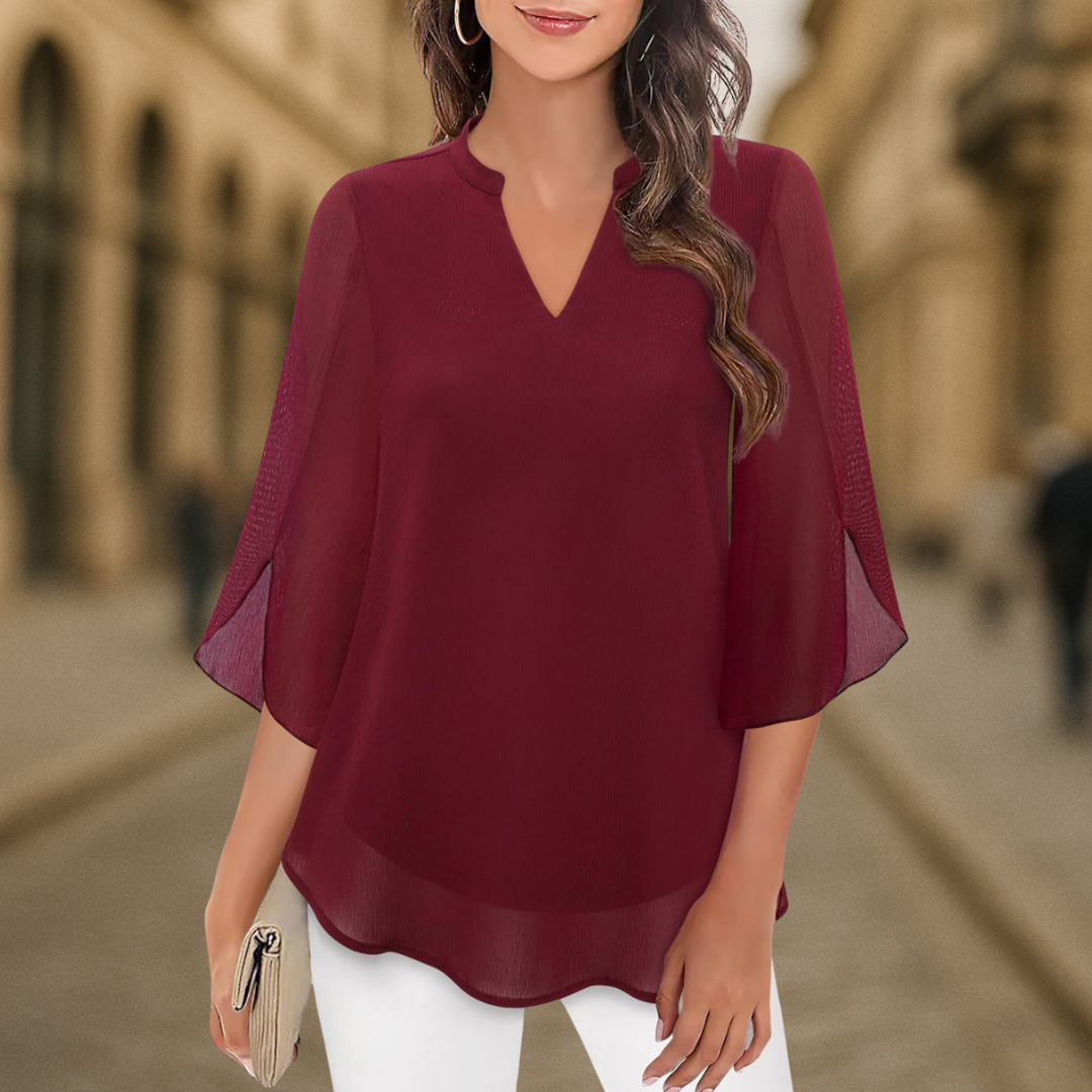 Camila Elegante damesblouse van soepel vallend chiffon met V-hals