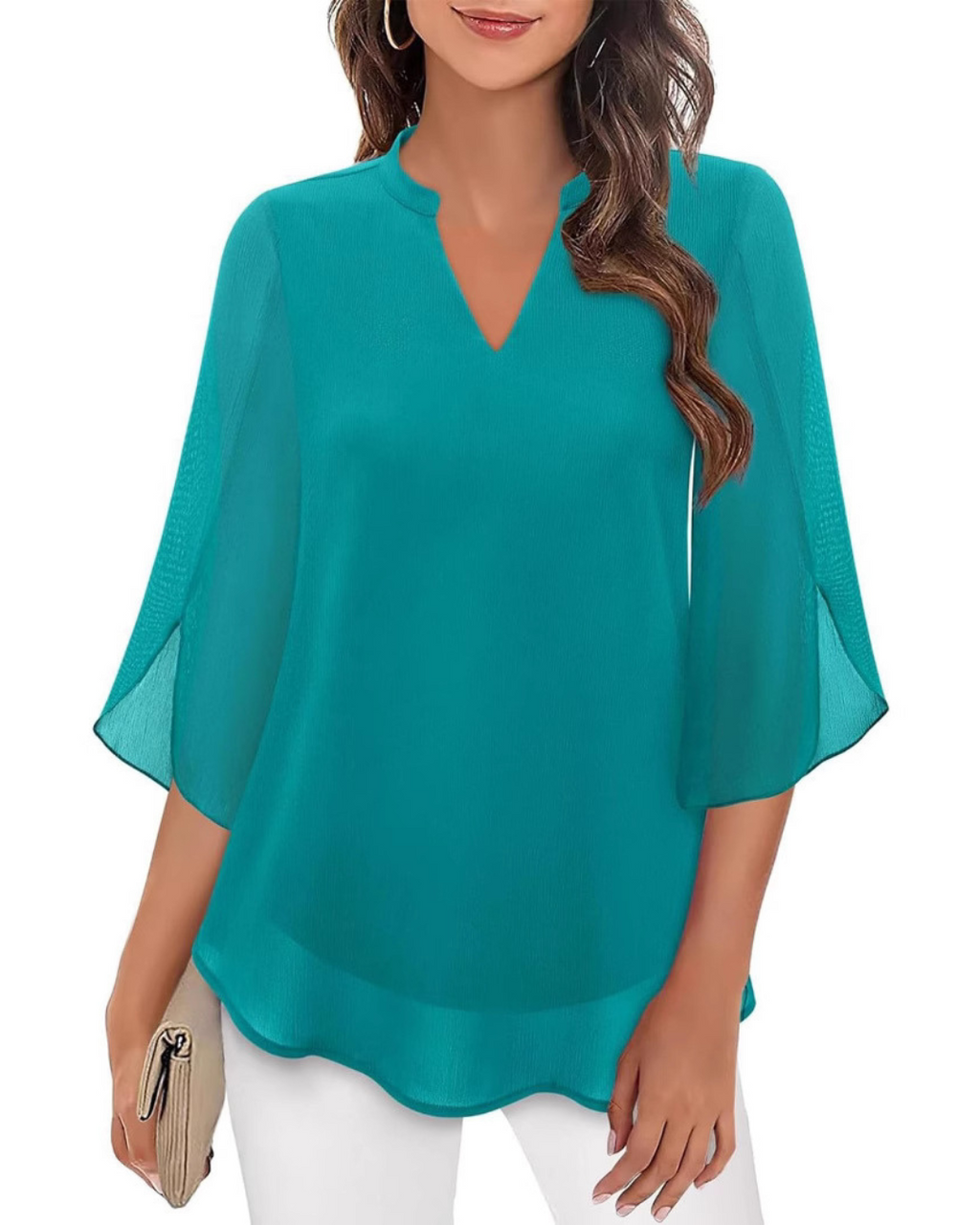 Camila Elegante damesblouse van soepel vallend chiffon met V-hals