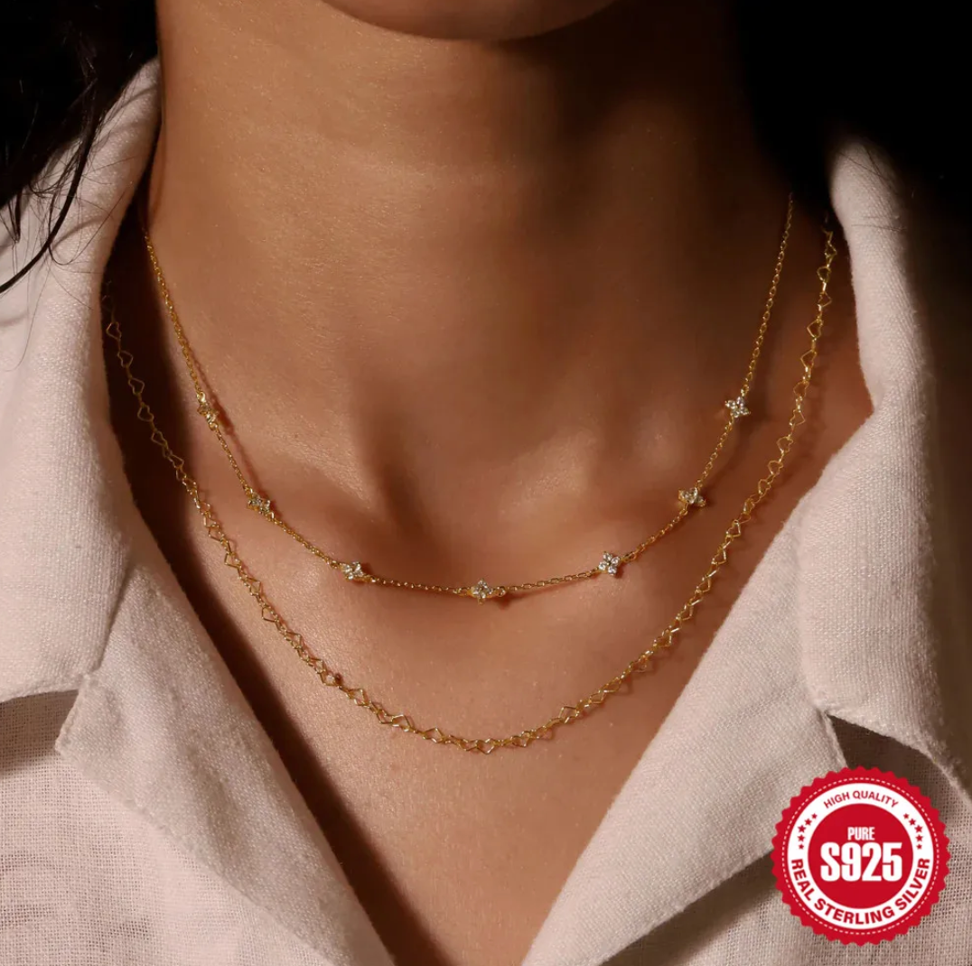 18-Karat-Goldplattierte Halskette mit funkelnden Zirkoniasteinen