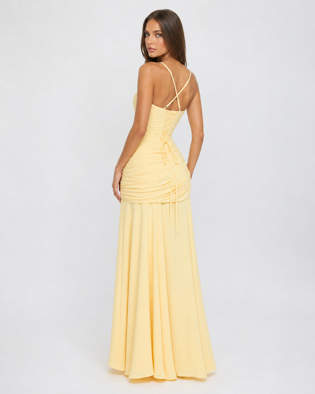 ENIE | Maxikleid mit gerafftem, eckigem Dekolleté