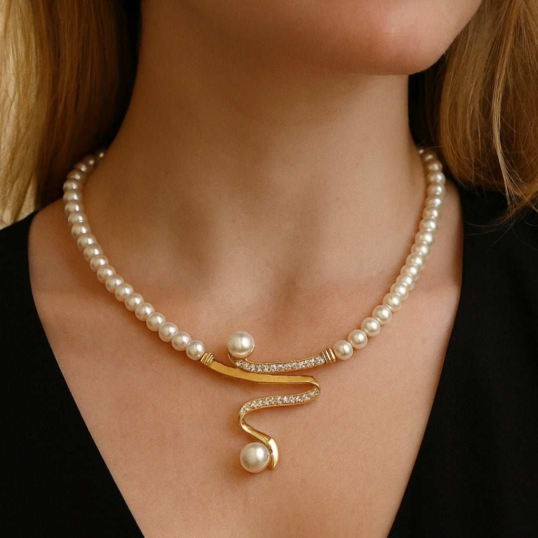 Elegantes Wellen-Perlen-Schmuckset