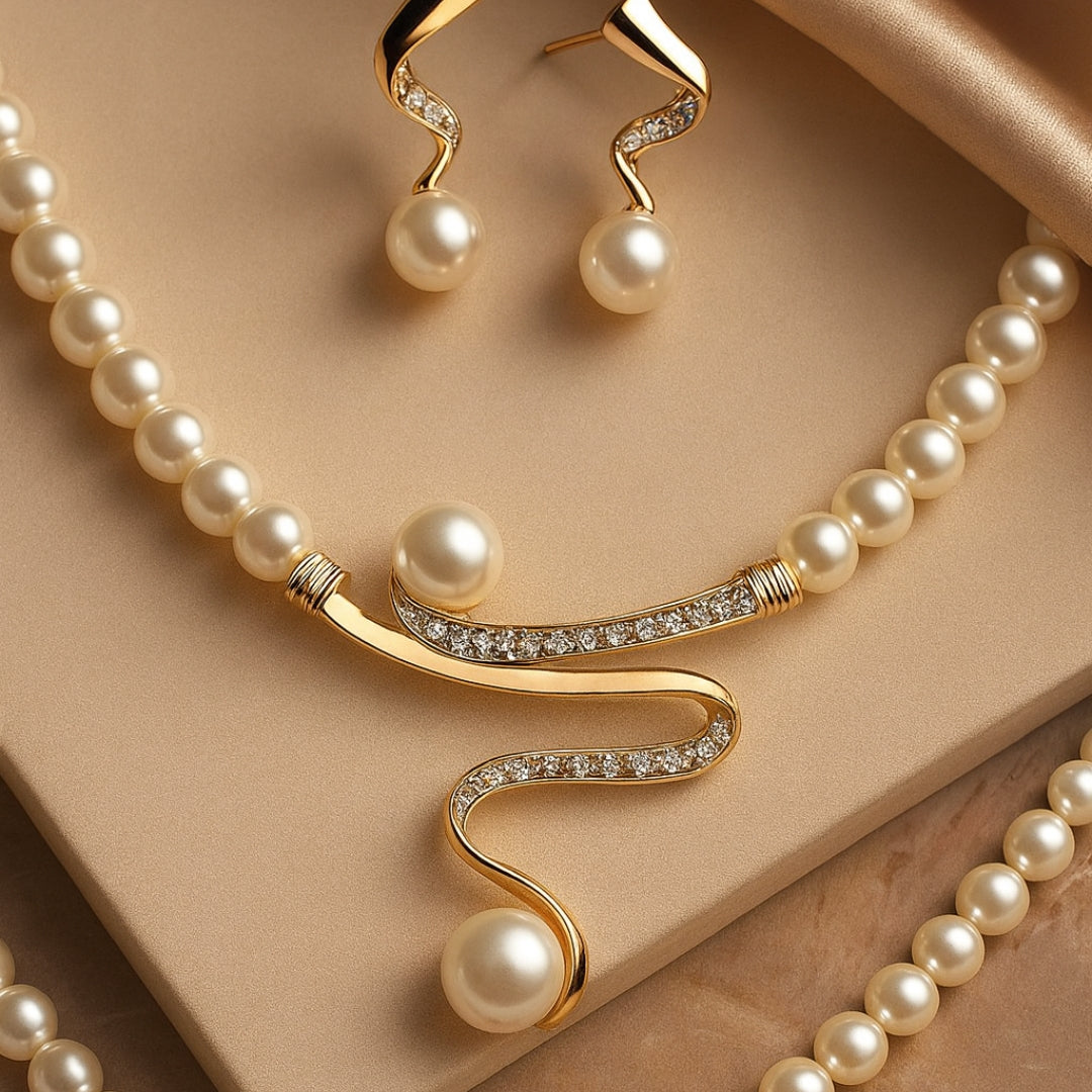 Elegantes Wellen-Perlen-Schmuckset