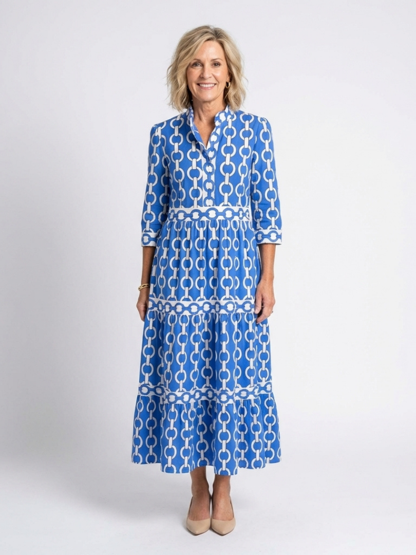 Ysolde | Robe midi à manches trois-quarts avec motif en chaîne
