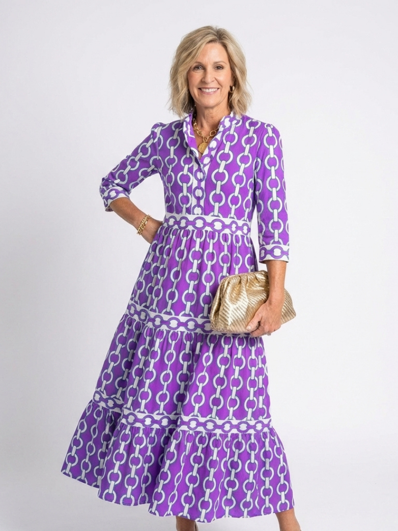 Ysolde | Robe midi à manches trois-quarts avec motif en chaîne